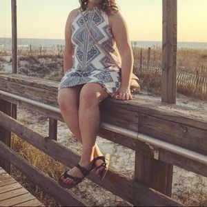 Patterned Blue and White Dress - Shift Style